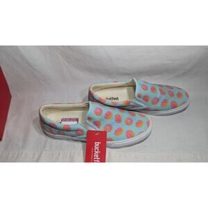 Bucketfeet Womens Mint Low Top Canvas Slip On Shoes Sz 8.5 Doughnuts Colorful